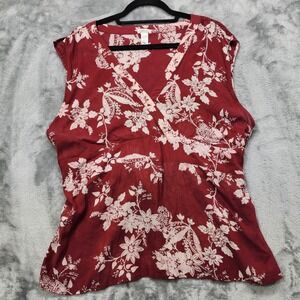 Vintage Y2K Old Navy Top Womens XXL Red Pink Floral‎ Sleeveless V-Neck Tie Waist